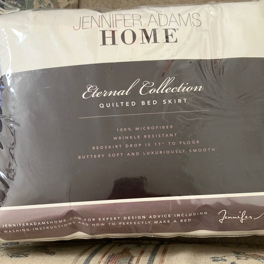 Jennifer Adam’s home queen bed skirt
